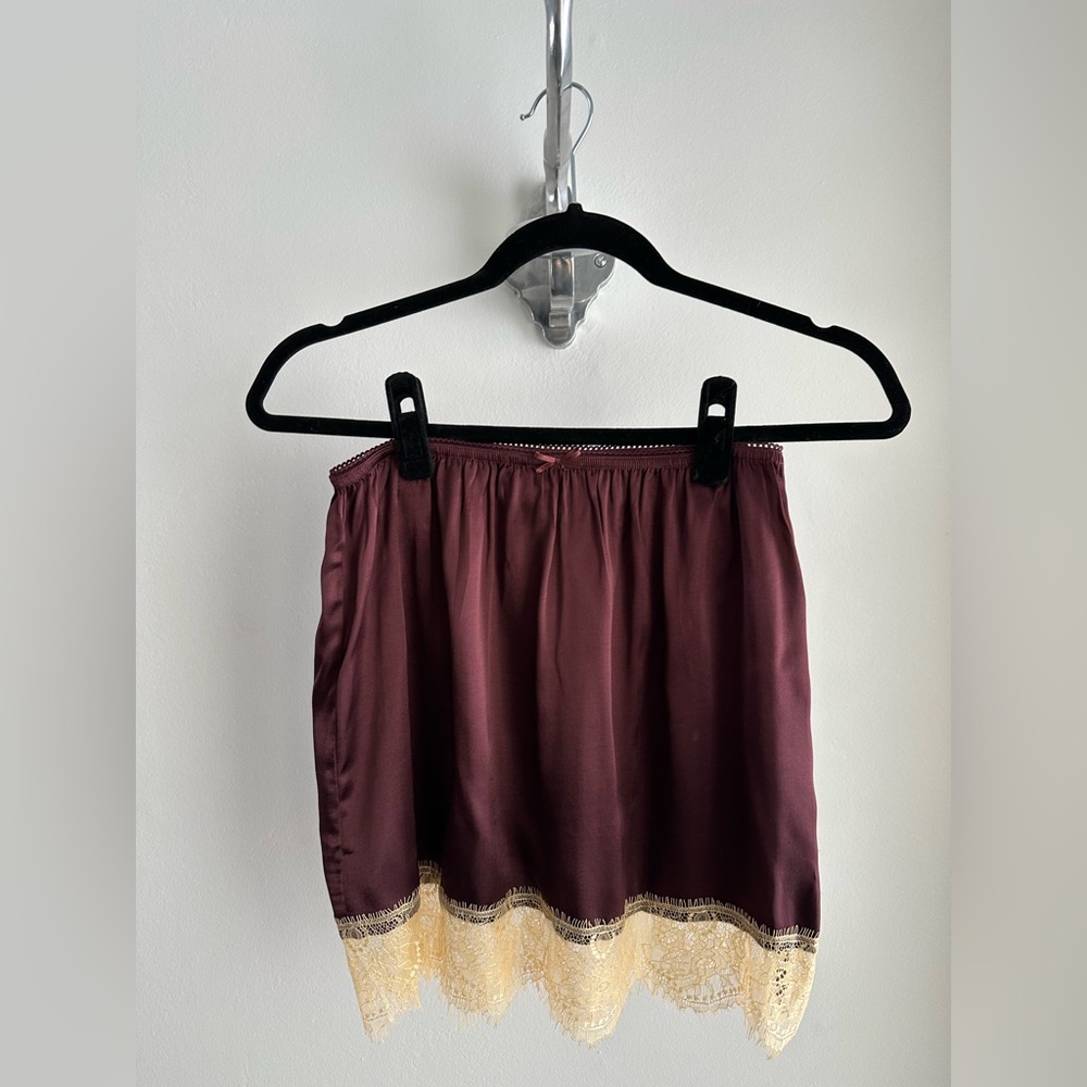 Topshop Burgundy and Gold Lace Mini Skirt